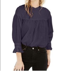 FREE PEOPLE Obi Mila Smocked Cotton Tunic In Blue size XS